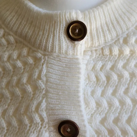 Vintage Ivory Knit Poncho with Gold Buttons - Picture 2 of 7